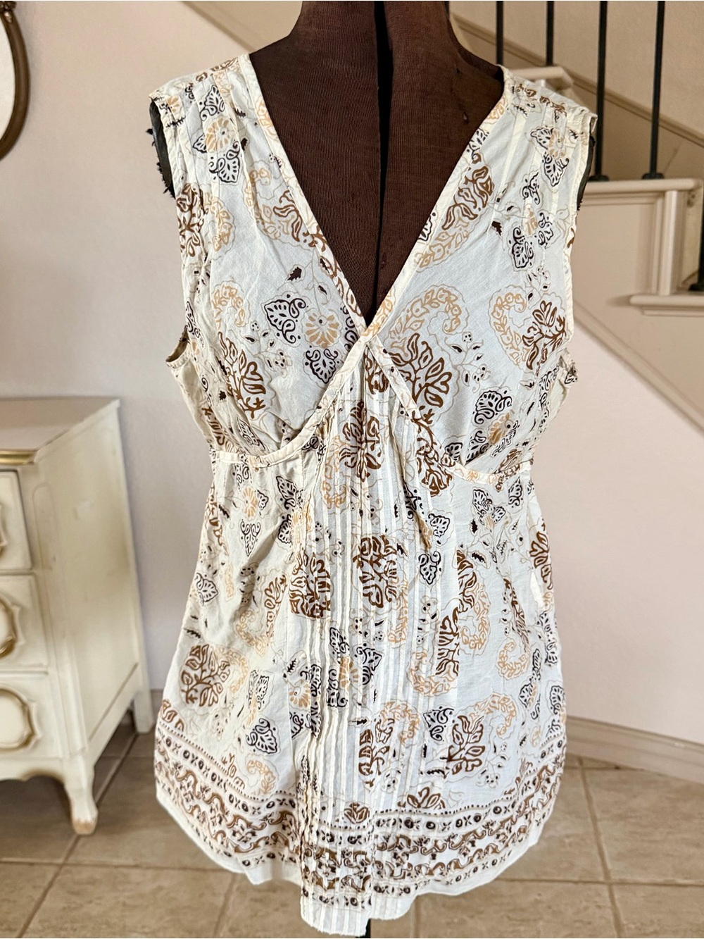 George Women's Paisley Wrap Baby Doll Shirt XL Earthy Boho Y2K Style Festival